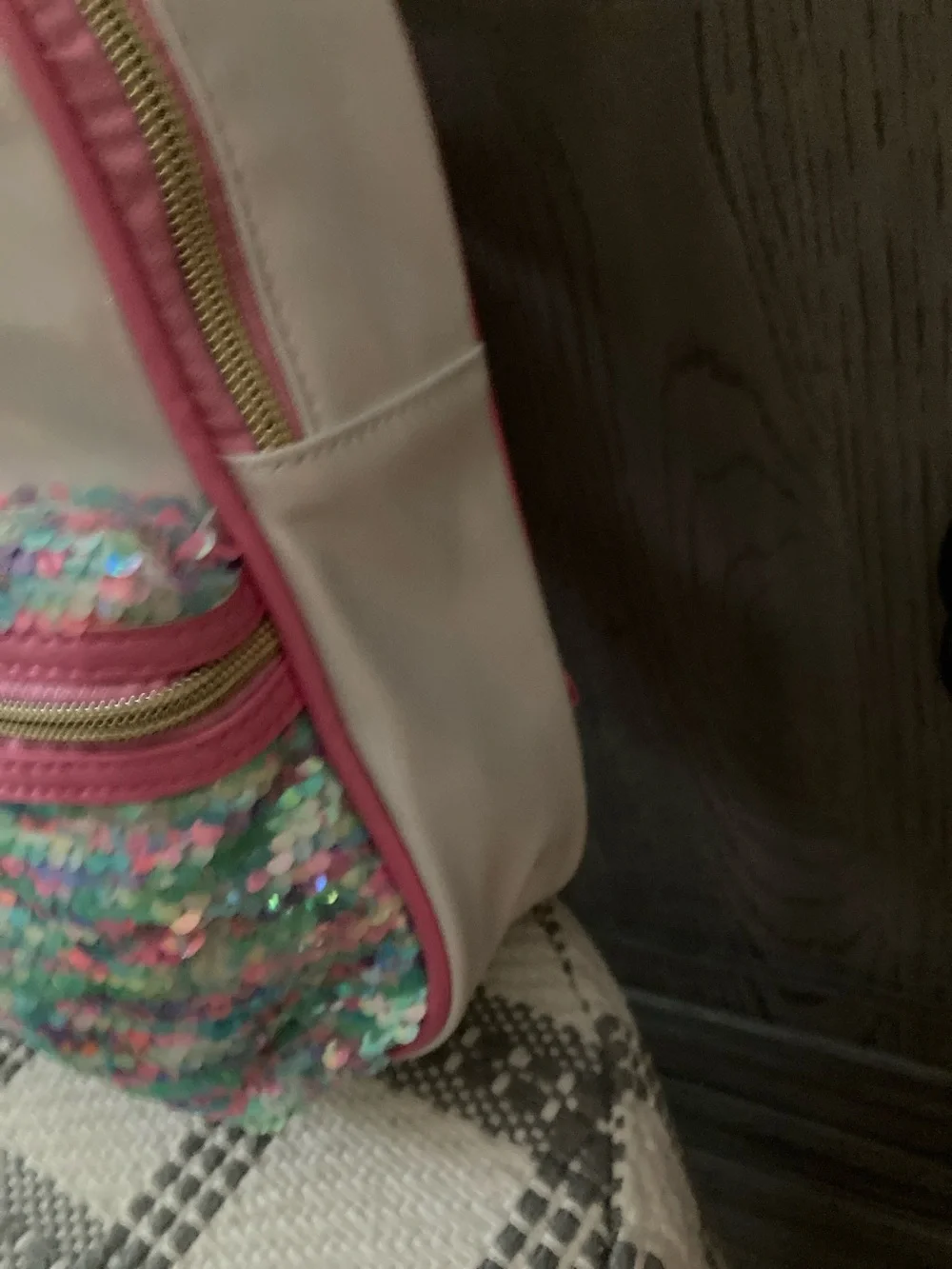 Justice Iridescent White & Pink Sequin Kids Backpack